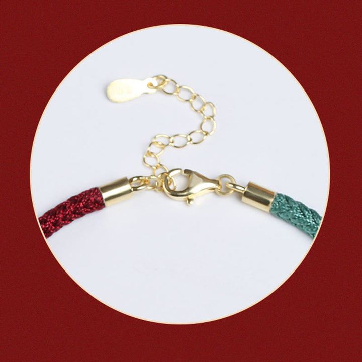 Braccialetto Buddha Stones 999 Sterling Silver Lotus Pod Design Luck Red Green String