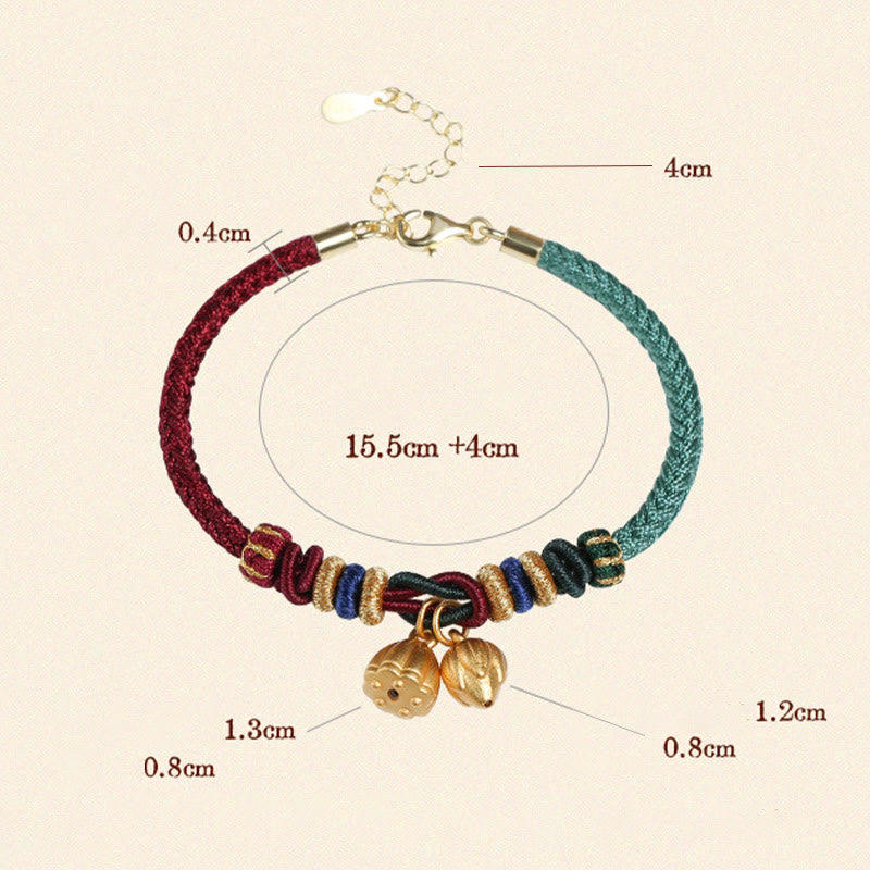 Braccialetto Buddha Stones 999 Sterling Silver Lotus Pod Design Luck Red Green String