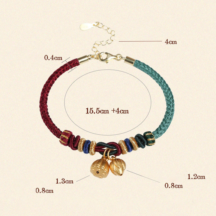 Braccialetto Buddha Stones 999 Sterling Silver Lotus Pod Design Luck Red Green String