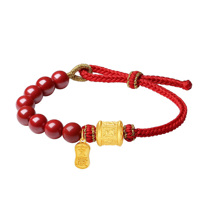 Braccialetto di corda di benedizione in argento sterling 999 con sei vere parole Om Mani Padme Hum e cinabro Buddha Stones