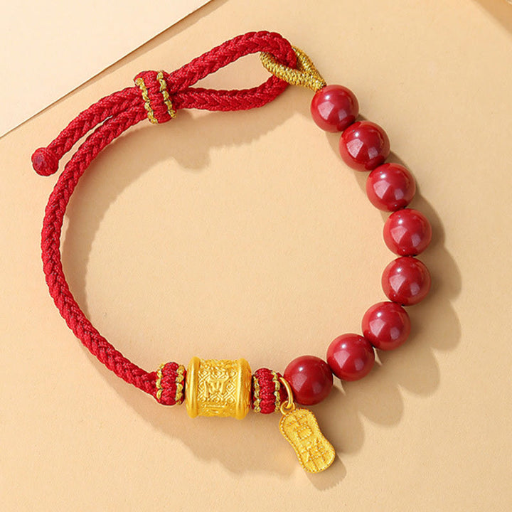 Braccialetto di corda di benedizione in argento sterling 999 con sei vere parole Om Mani Padme Hum e cinabro Buddha Stones - image 3