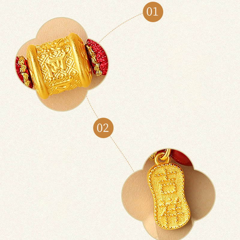 Braccialetto di corda di benedizione in argento sterling 999 con sei vere parole Om Mani Padme Hum e cinabro Buddha Stones - image 12