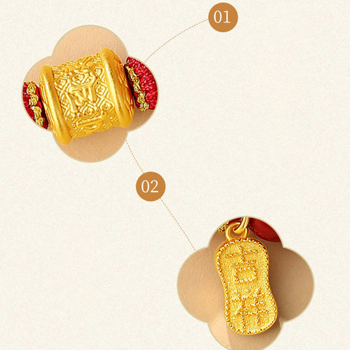 Braccialetto di corda di benedizione in argento sterling 999 con sei vere parole Om Mani Padme Hum e cinabro Buddha Stones - image 12