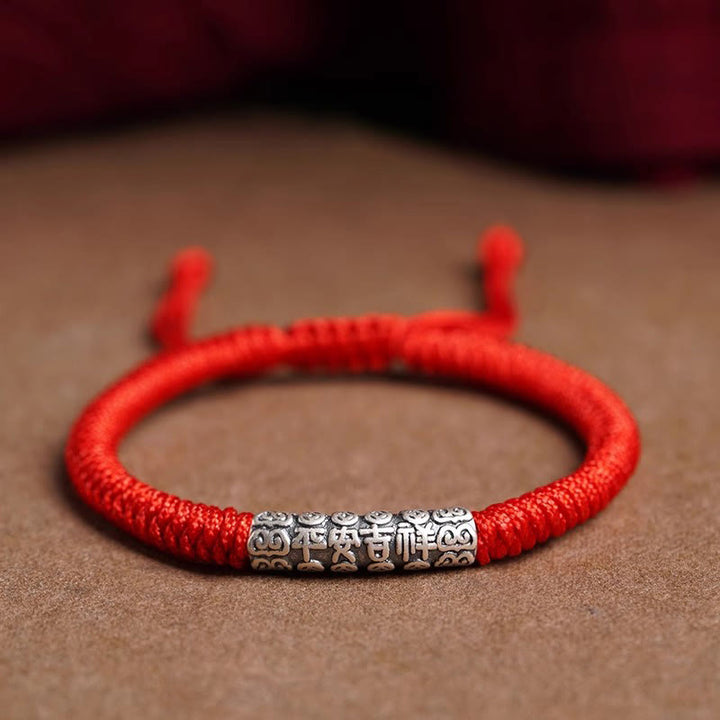 Braccialetto in corda portafortuna Om Mani Padme Hum in argento Sterling 999 fatto a mano con Buddha Stones