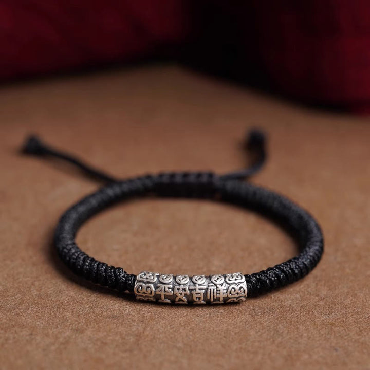 Braccialetto in corda portafortuna Om Mani Padme Hum in argento Sterling 999 fatto a mano con Buddha Stones