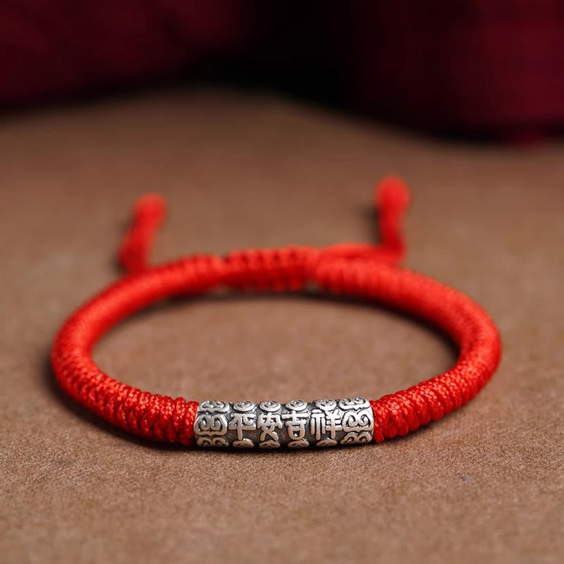 Braccialetto in corda portafortuna Om Mani Padme Hum in argento Sterling 999 fatto a mano con Buddha Stones - Rosso (circonferenza del polso 14-20 cm) - Pace e buona fortuna - image 15