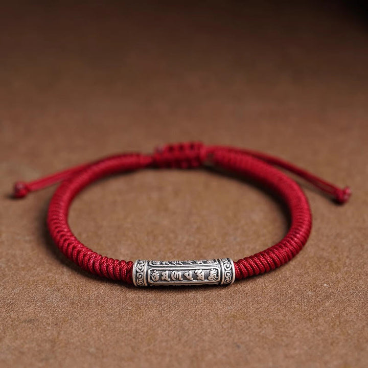 Braccialetto in corda portafortuna Om Mani Padme Hum in argento Sterling 999 fatto a mano con Buddha Stones