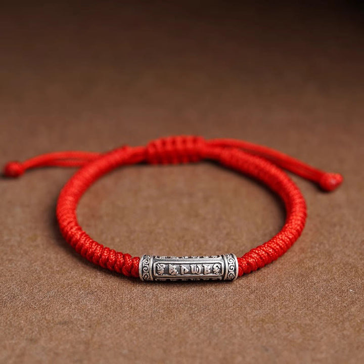 Braccialetto in corda portafortuna Om Mani Padme Hum in argento Sterling 999 fatto a mano con Buddha Stones