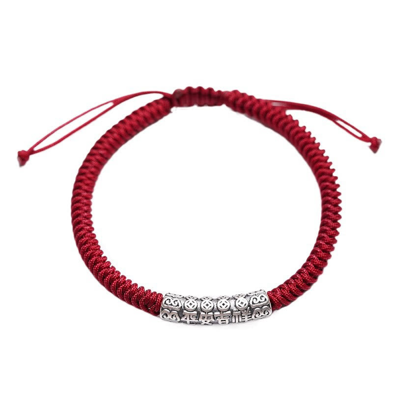 Braccialetto in corda portafortuna Om Mani Padme Hum in argento Sterling 999 fatto a mano con Buddha Stones