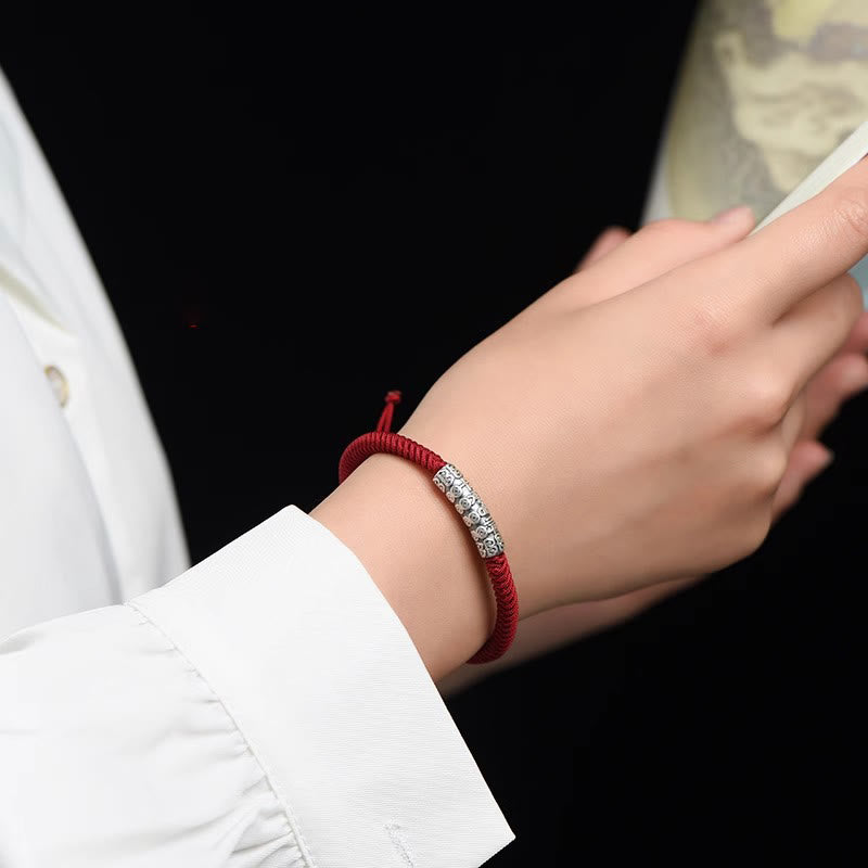 Braccialetto in corda portafortuna Om Mani Padme Hum in argento Sterling 999 fatto a mano con Buddha Stones - image 4