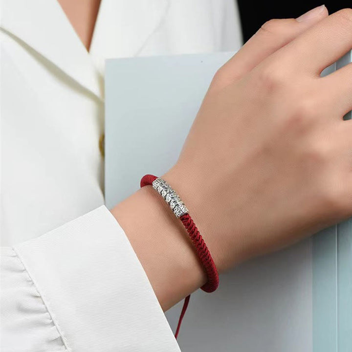 Braccialetto in corda portafortuna Om Mani Padme Hum in argento Sterling 999 fatto a mano con Buddha Stones - image 8