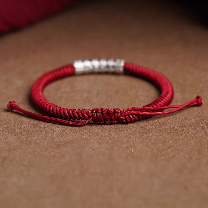 Braccialetto in corda portafortuna Om Mani Padme Hum in argento Sterling 999 fatto a mano con Buddha Stones