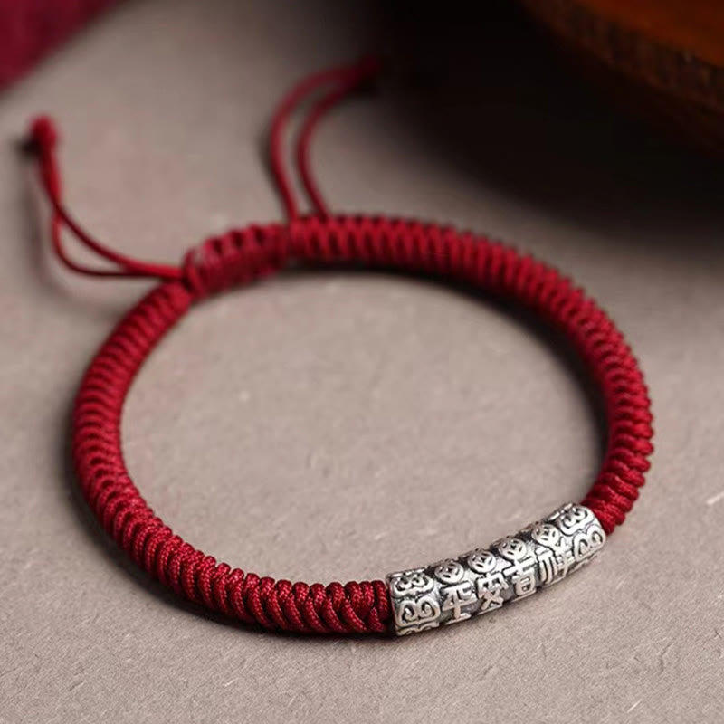 Braccialetto in corda portafortuna Om Mani Padme Hum in argento Sterling 999 fatto a mano con Buddha Stones