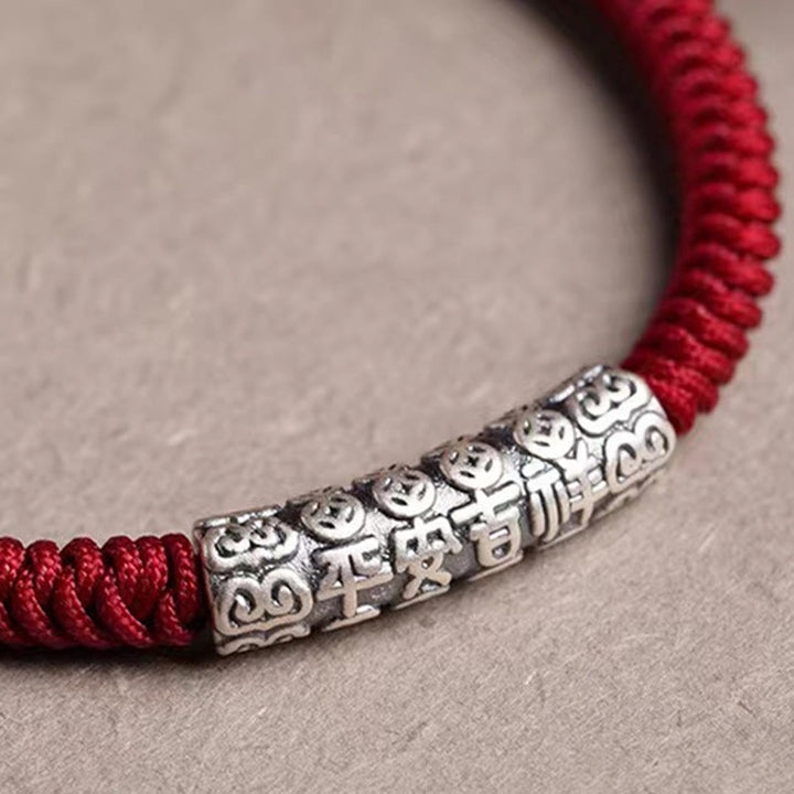 Braccialetto in corda portafortuna Om Mani Padme Hum in argento Sterling 999 fatto a mano con Buddha Stones