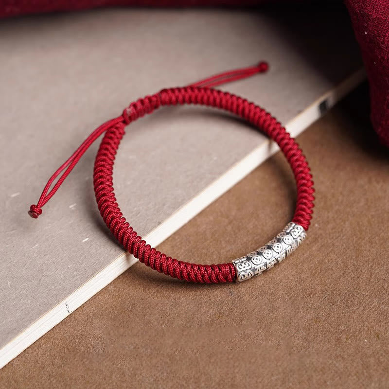 Braccialetto in corda portafortuna Om Mani Padme Hum in argento Sterling 999 fatto a mano con Buddha Stones