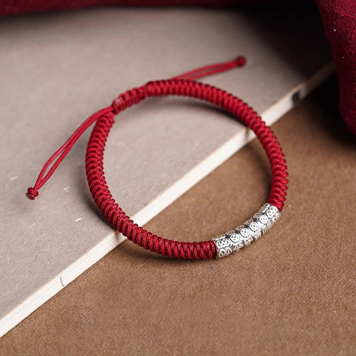 Braccialetto in corda portafortuna Om Mani Padme Hum in argento Sterling 999 fatto a mano con Buddha Stones