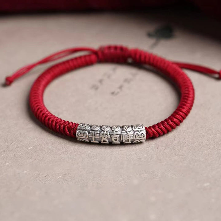 Braccialetto in corda portafortuna Om Mani Padme Hum in argento Sterling 999 fatto a mano con Buddha Stones