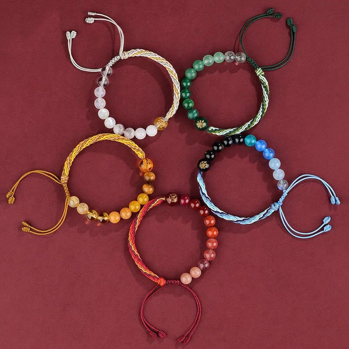 Buddha Stones Cinque Elementi Vari Cristallo Agata Ricchezza Reincarnazione Nodo Braccialetto Treccia