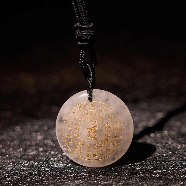 Buddha Stones Vairocana Tathagata Mantra Sanscrito Vari Cristalli Ossidiana Nera Avventurina Verde Forza Collana Pendente