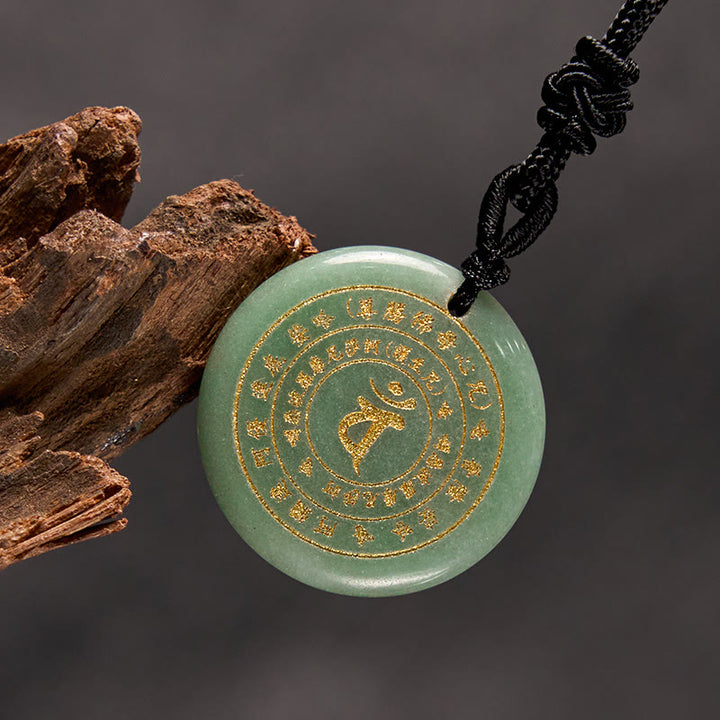 Buddha Stones Vairocana Tathagata Mantra Sanscrito Vari Cristalli Ossidiana Nera Avventurina Verde Forza Collana Pendente