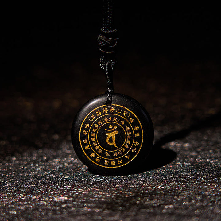 Buddha Stones Vairocana Tathagata Mantra Sanscrito Vari Cristalli Ossidiana Nera Avventurina Verde Forza Collana Pendente