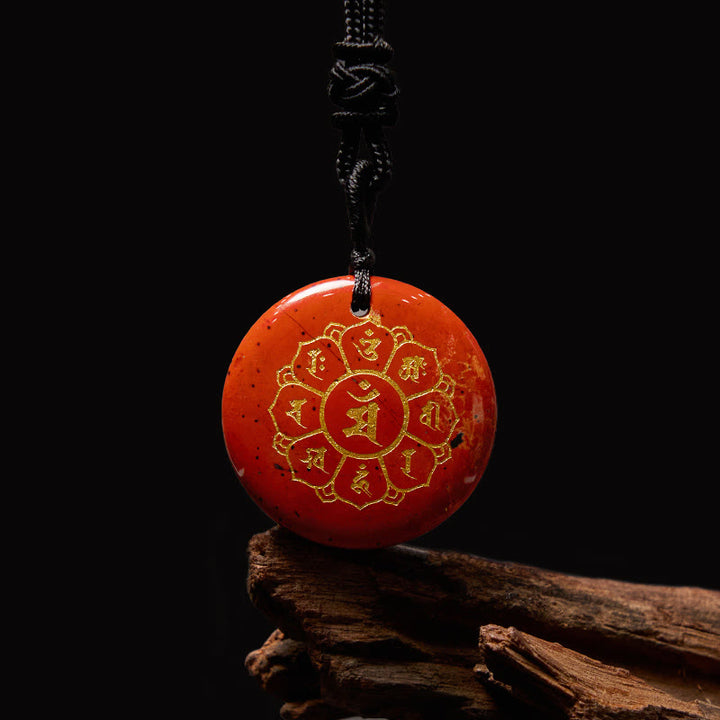 Buddha Stones Om Mani Padme Hum Naturale Vari Cristallo Ossidiana Nera Forza Collana Pendente