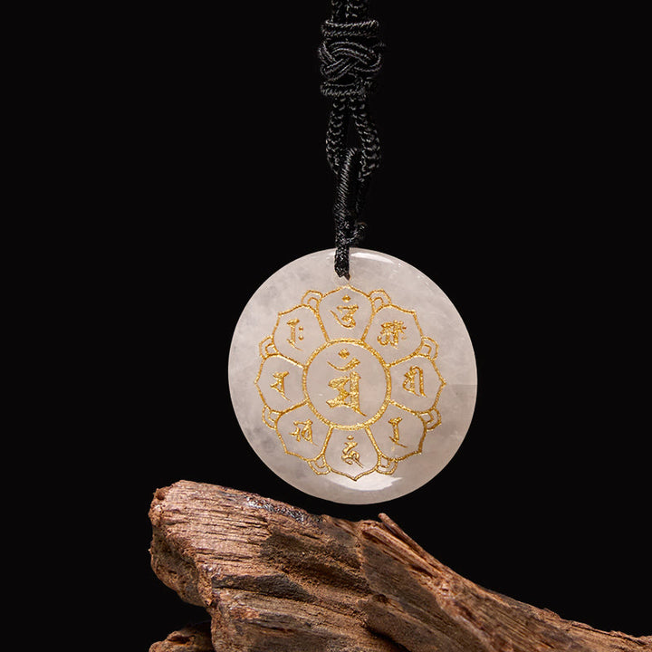 Buddha Stones Om Mani Padme Hum Naturale Vari Cristallo Ossidiana Nera Forza Collana Pendente
