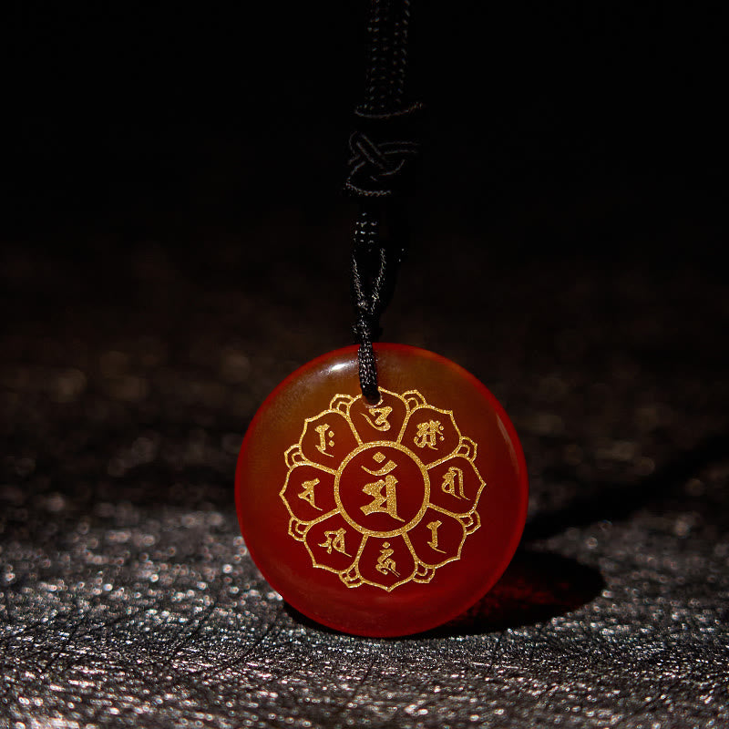 Buddha Stones Om Mani Padme Hum Naturale Vari Cristallo Ossidiana Nera Forza Collana Pendente