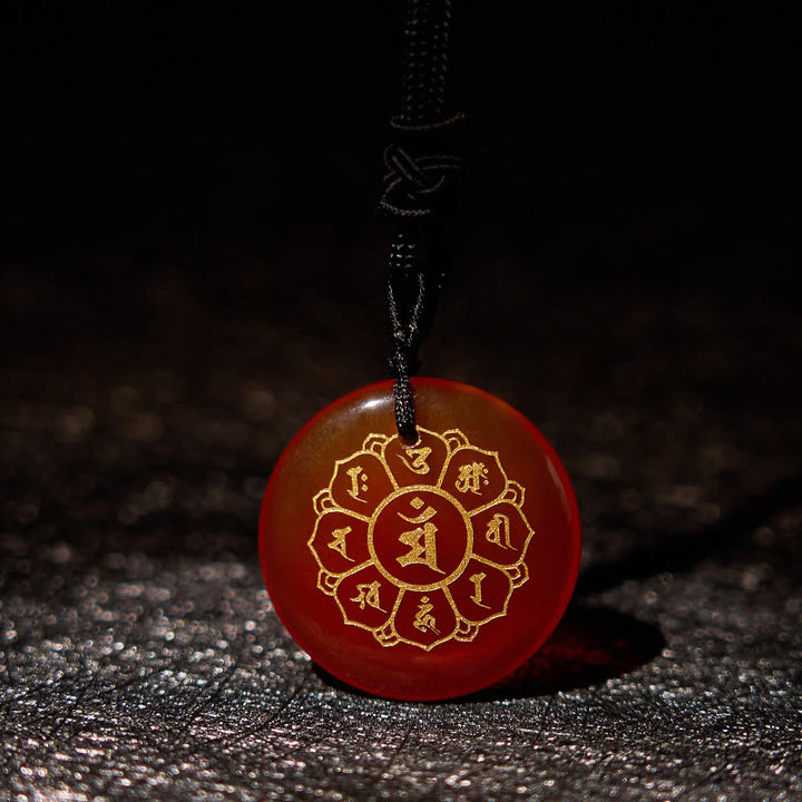 Buddha Stones Om Mani Padme Hum Naturale Vari Cristallo Ossidiana Nera Forza Collana Pendente