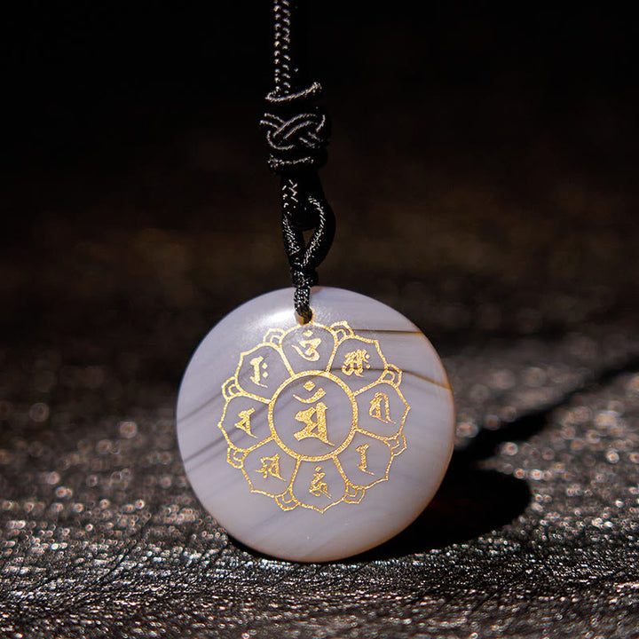 Buddha Stones Om Mani Padme Hum Naturale Vari Cristallo Ossidiana Nera Forza Collana Pendente