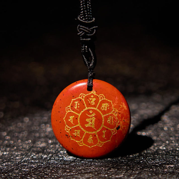 Buddha Stones Om Mani Padme Hum Naturale Vari Cristallo Ossidiana Nera Forza Collana Pendente