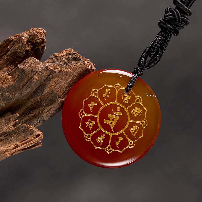 Buddha Stones Om Mani Padme Hum Naturale Vari Cristallo Ossidiana Nera Forza Collana Pendente