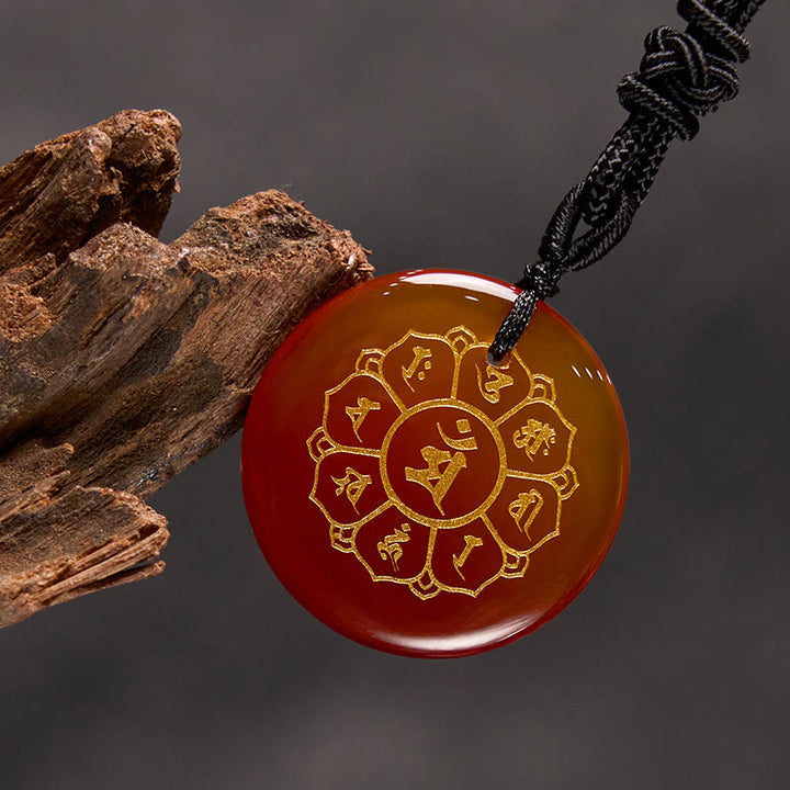 Buddha Stones Om Mani Padme Hum Naturale Vari Cristallo Ossidiana Nera Forza Collana Pendente