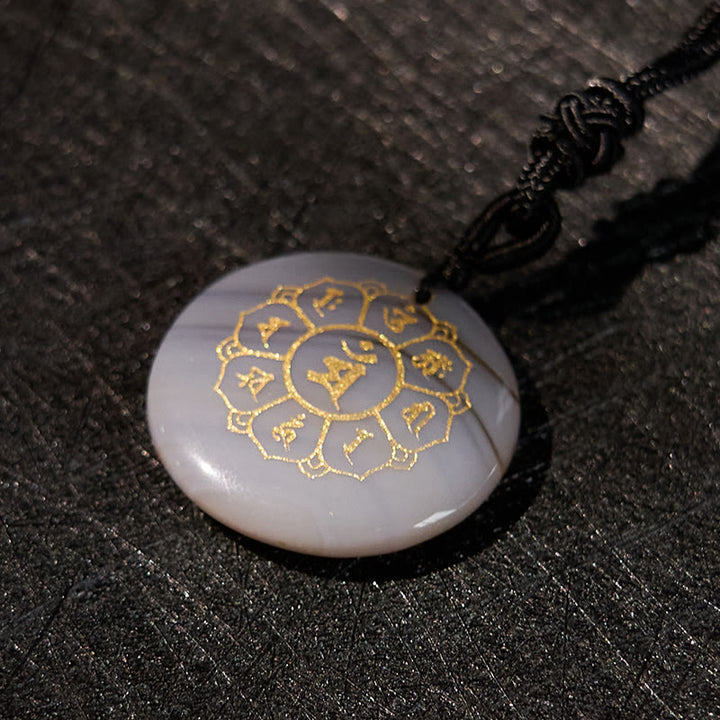 Buddha Stones Om Mani Padme Hum Naturale Vari Cristallo Ossidiana Nera Forza Collana Pendente