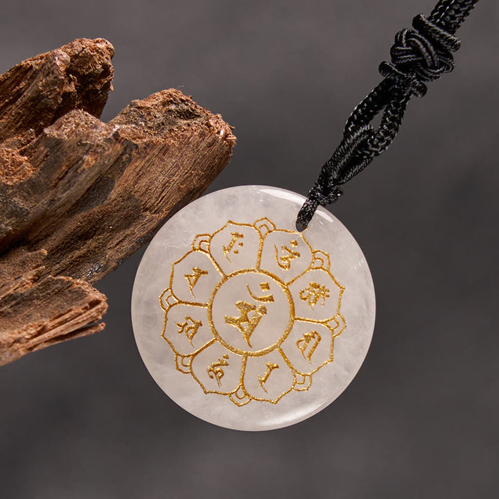 Buddha Stones Om Mani Padme Hum Naturale Vari Cristallo Ossidiana Nera Forza Collana Pendente