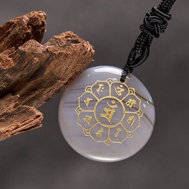 Buddha Stones Om Mani Padme Hum Naturale Vari Cristallo Ossidiana Nera Forza Collana Pendente