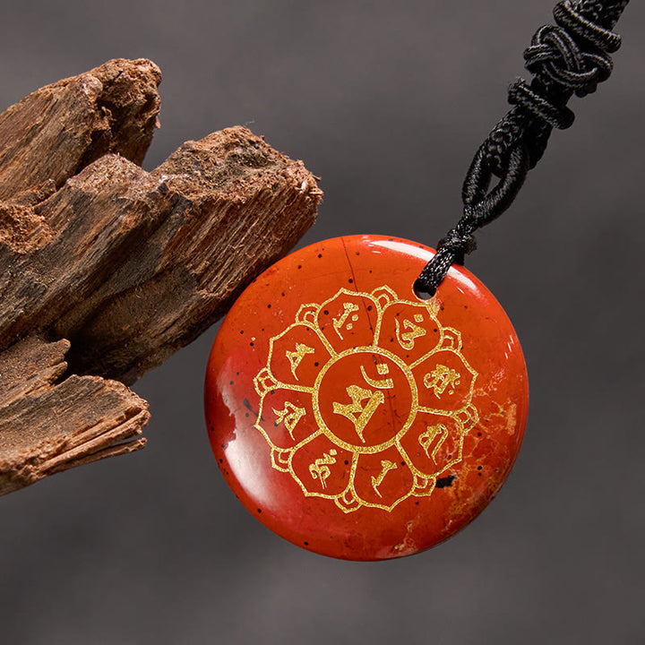Buddha Stones Om Mani Padme Hum Naturale Vari Cristallo Ossidiana Nera Forza Collana Pendente