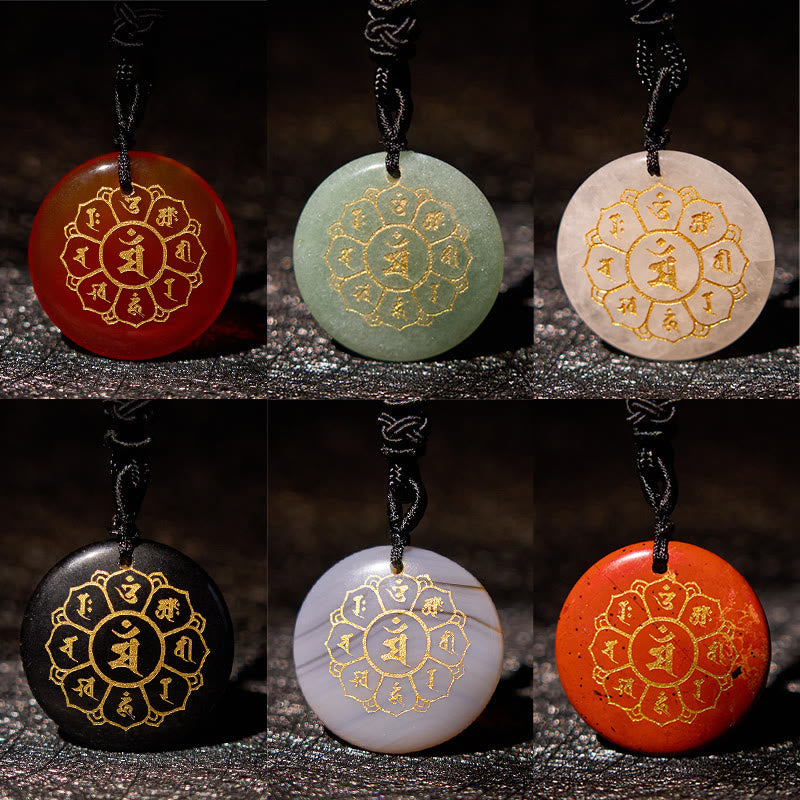 Buddha Stones Om Mani Padme Hum Naturale Vari Cristallo Ossidiana Nera Forza Collana Pendente - image 1