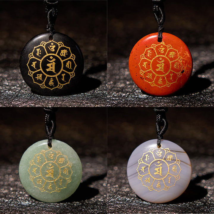 Buddha Stones Om Mani Padme Hum Naturale Vari Cristallo Ossidiana Nera Forza Collana Pendente