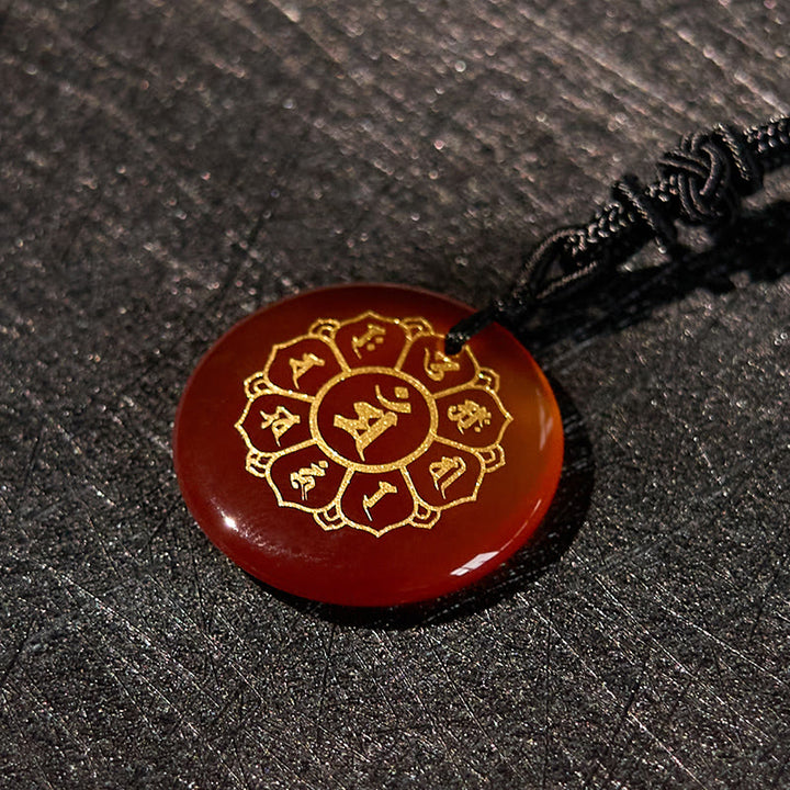 Buddha Stones Om Mani Padme Hum Naturale Vari Cristallo Ossidiana Nera Forza Collana Pendente