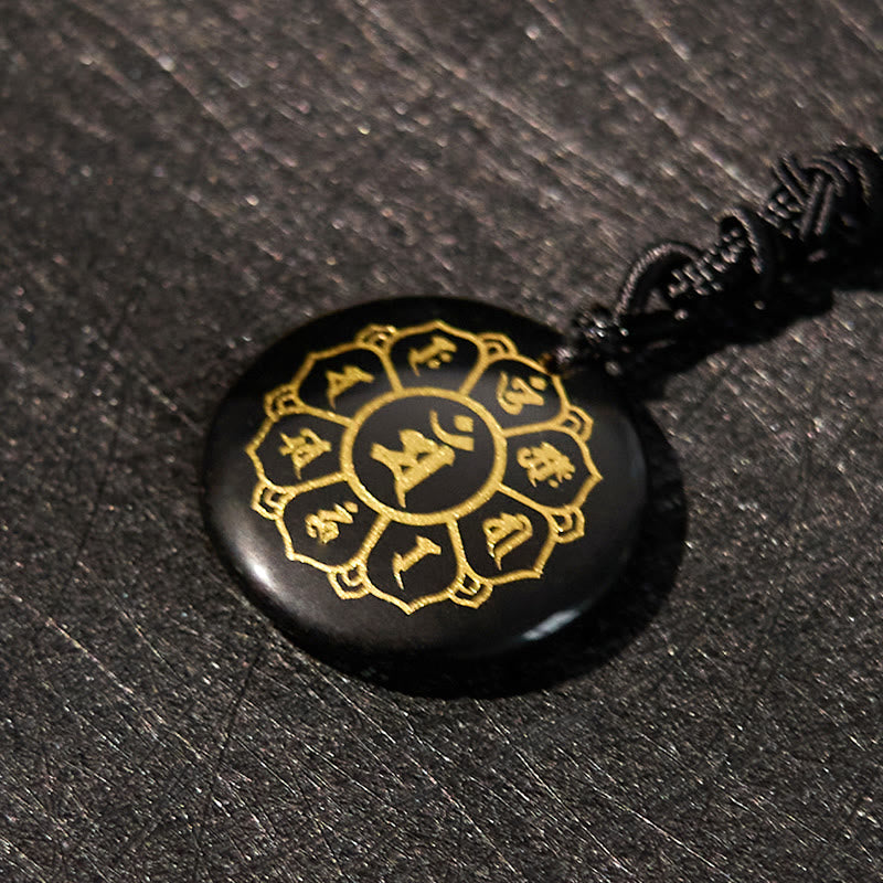 Buddha Stones Om Mani Padme Hum Naturale Vari Cristallo Ossidiana Nera Forza Collana Pendente