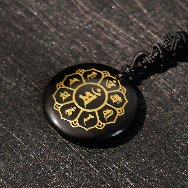 Buddha Stones Om Mani Padme Hum Naturale Vari Cristallo Ossidiana Nera Forza Collana Pendente