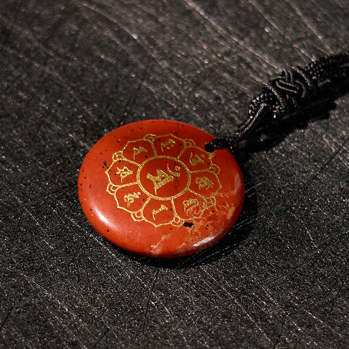 Buddha Stones Om Mani Padme Hum Naturale Vari Cristallo Ossidiana Nera Forza Collana Pendente
