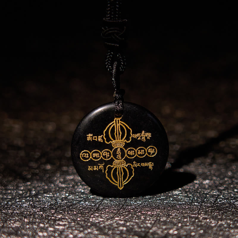 Buddha Stones Vajra Dorje Modello sanscrito Naturale Vario Cristallo Ossidiana nera Collana pendente