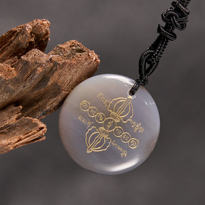 Buddha Stones Vajra Dorje Modello sanscrito Naturale Vario Cristallo Ossidiana nera Collana pendente