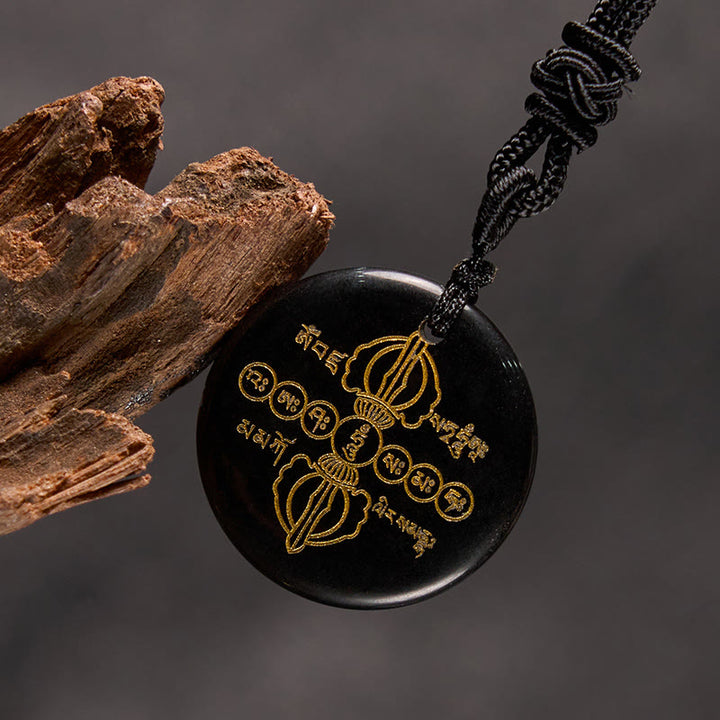 Buddha Stones Vajra Dorje Modello sanscrito Naturale Vario Cristallo Ossidiana nera Collana pendente