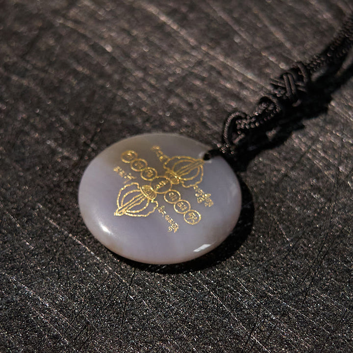 Buddha Stones Vajra Dorje Modello sanscrito Naturale Vario Cristallo Ossidiana nera Collana pendente