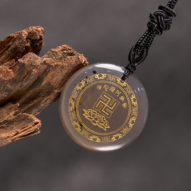Buddha Stones Svastica Modello di loto Naturale Vario Cristallo Ossidiana Nera Collana Pendente di Purificazione