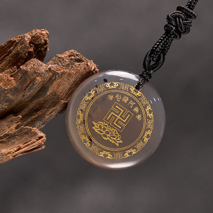 Buddha Stones Svastica Modello di loto Naturale Vario Cristallo Ossidiana Nera Collana Pendente di Purificazione