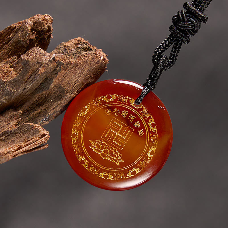 Buddha Stones Svastica Modello di loto Naturale Vario Cristallo Ossidiana Nera Collana Pendente di Purificazione